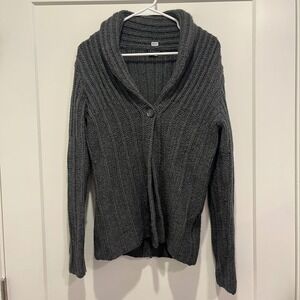 Theory Mens Charcoal Gray Ribbed Shawl Collar Single Button Cardigan Sweater M